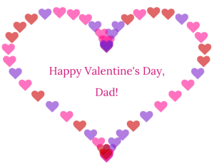 A template for a valentine created in R. The image is a large heart made up of smaller hearts in shades of red, pink, and purple with the words, "Happy Valentine's Day, Dad!" inside.