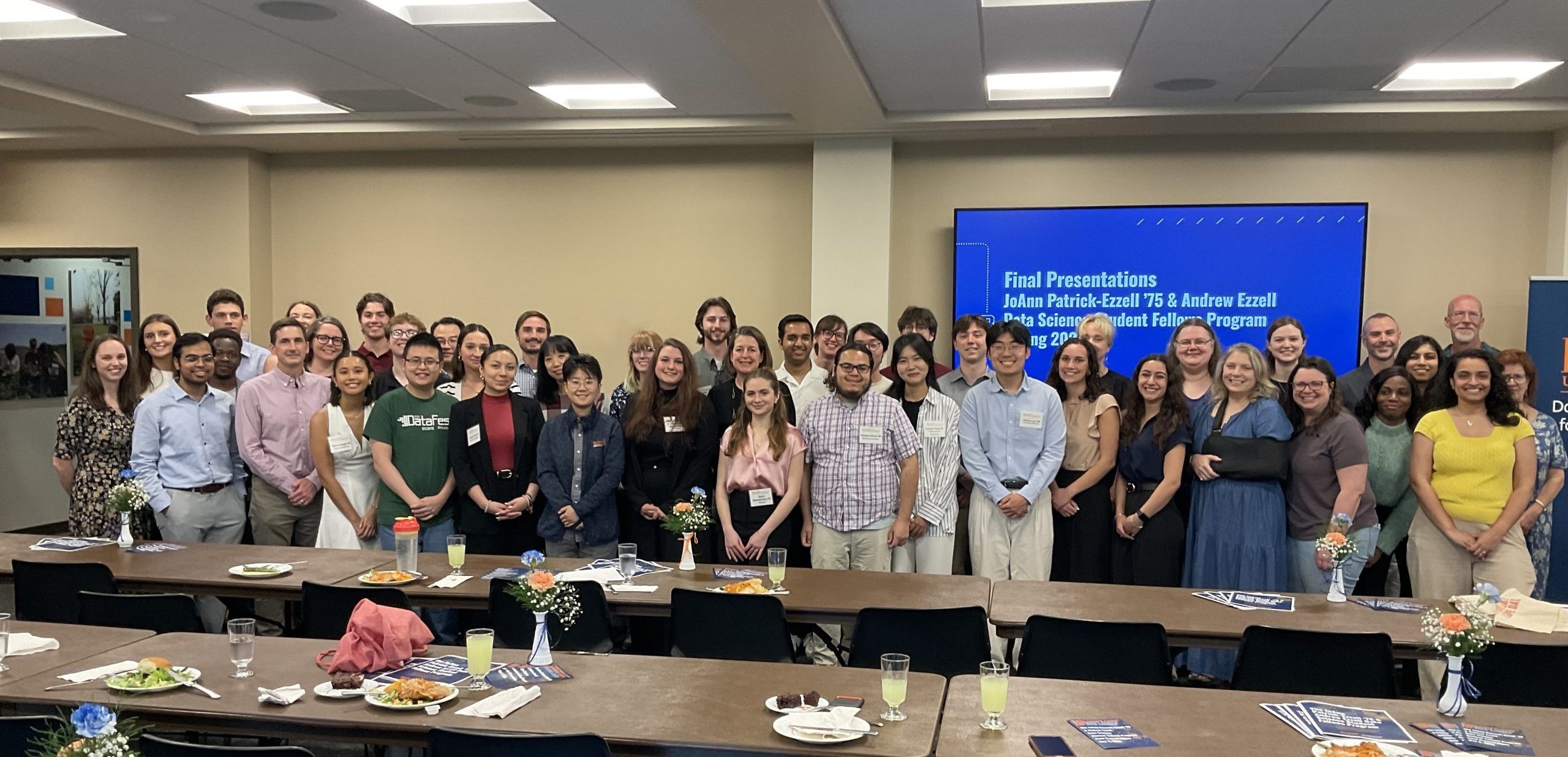 A group photos of 33 of the Data Science Student Fellows, mentors, and stakeholders.