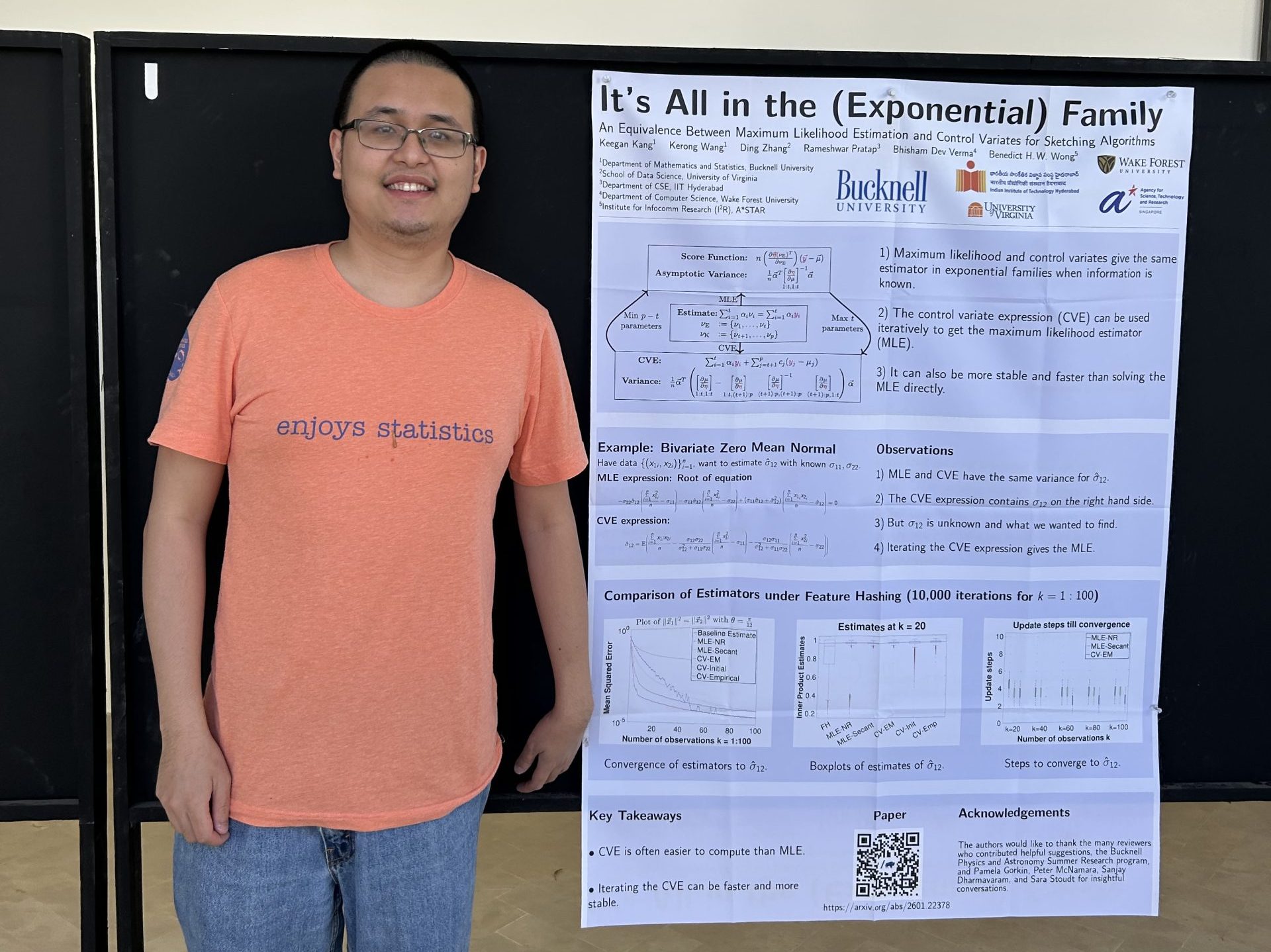 Keegan Kang standing next to his research poster titled, "It's All in the (Exponential) Family.
